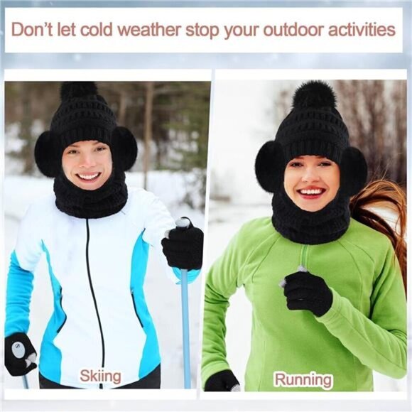 5 Pieces Women Winter Warm Set Knit Beanie Hat Scarf Touchscreen Gloves main image 4